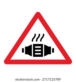 Icono de advertencia de sobrecalentamiento del motor en triángulo rojo con símbolo de emisión de calor - Imagen de stock vectorial de alta calidad