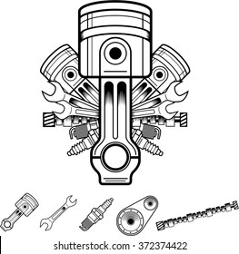 Engine parts in retro style