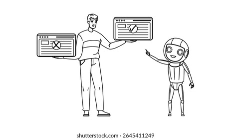 engine passage indexing vector. optimization content, relevance ranking, algorithm query engine passage indexing character. people black line pencil drawing illustration