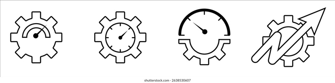 Engine performance icon set. Speedometer, tachometer icon set. Performance concept on white background. vector stock.