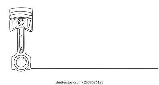 Engine piston continuous one line drawing, Minimalist vector illustration of a piston with a single connecting rod, Connecting Rod With Piston Drawing, Automotive Engineering Line icon, Sketch Design.