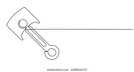 Engine piston continuous one line drawing, Minimalist vector illustration of a piston with a single connecting rod, Connecting Rod With Piston Drawing, Automotive Engineering Line icon, Sketch Design.