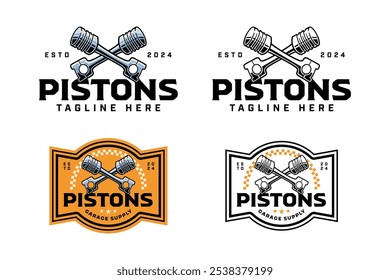 engine piston motorcycle crossed colorful logo design set for garage, automotive, motorcycle club cylinder engine motorbike vehicle crossed illustration outline badge logo template for racing sport 