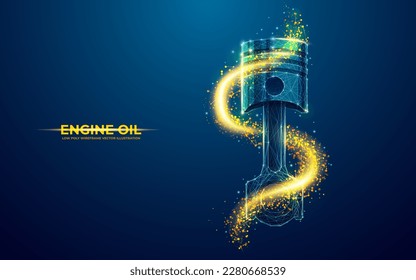 El pistón del motor en aceite. Ilustración vectorial 3d de aceite de motor de automóvil o lubricante sintético de motor automático con pistón de vehículo. Fondo del armazón del alambre de popa bajo.