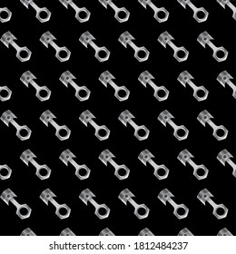 Engine piston. Realistic detail on a black background. Seamless vector pattern