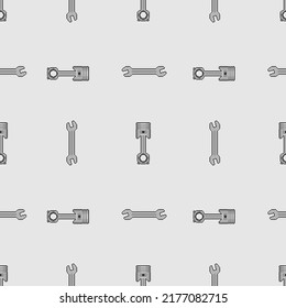 Engine piston and Wrench pixel art pattern seamless. 8 bit motorcycle pistons background. pixelated Car workshop texture