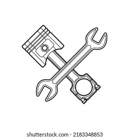 Engine piston and Wrench sign. motorcycle pistons icon. Car workshop symbol