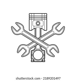 Engine piston and Wrench sign. motorcycle pistons icon. Car workshop symbol