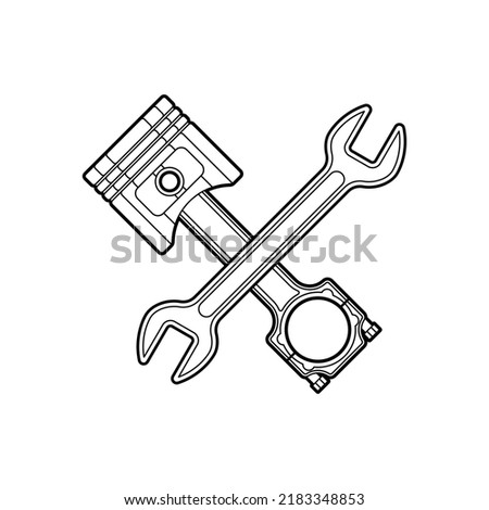 Engine piston and Wrench sign. motorcycle pistons icon. Car workshop symbol