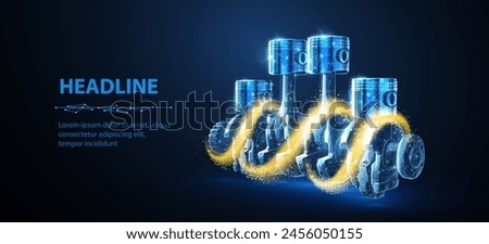 Engine pistons and oil. Car part, Motorbike drive, Lubricant motorcycle, Automotive industry, Engine Mechanic tool, Auto crankshaft, motor oil concept. Abstract 3d illustration.