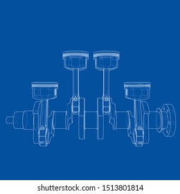 Engine pistons outline. Vector rendering of 3d. Wire-frame style. The layers of visible and invisible lines are separated