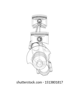 Engine pistons outline. Vector rendering of 3d. Wire-frame style. The layers of visible and invisible lines are separated