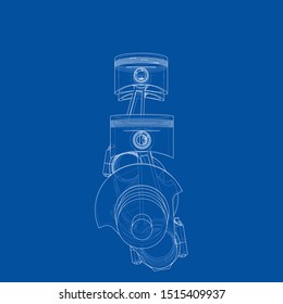 Engine pistons outline. Vector rendering of 3d. Wire-frame style. The layers of visible and invisible lines are separated