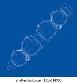 Engine pistons outline. Vector rendering of 3d. Wire-frame style. The layers of visible and invisible lines are separated