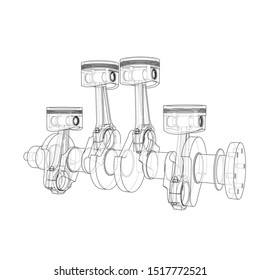 Engine pistons outline. Vector rendering of 3d. Wire-frame style. The layers of visible and invisible lines are separated