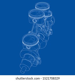 Engine pistons outline. Vector rendering of 3d. Wire-frame style. The layers of visible and invisible lines are separated