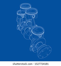 Engine pistons outline. Vector rendering of 3d. Wire-frame style. The layers of visible and invisible lines are separated