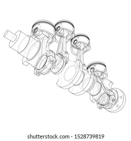 Engine pistons outline. Vector rendering of 3d. Wire-frame style. The layers of visible and invisible lines are separated