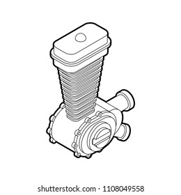 Engine racing Isometric. Motor motorcycle isolated. Vector illustration.