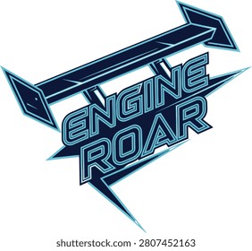 Engine roar text logo design with car racing spoiler graphic