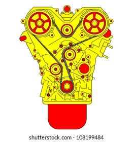  engine, as seen from in front. Vector illustration.