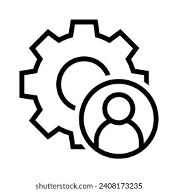 Configuración del motor con iconos de contorno de personas, ilustración vectorial minimalista y elemento gráfico transparente. Aislado sobre fondo blanco