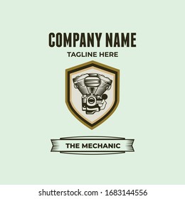Engine Shield and Badges Mechanic Logo