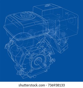 Engine sketch. Vector rendering of 3d. Wire-frame style