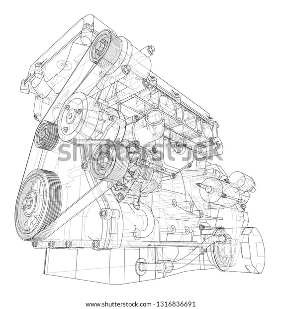 Engine Sketch Vector Rendering 3d Wireframe Stock Vector (Royalty Free ...