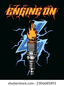 Engine spark plug with lightning background