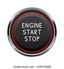 Engine Start Stop Button. Car Dashboard Element. Vector 3d Illustration Isolated On White Background