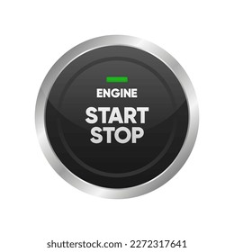 Engine start stop button. Car dashboard element. Press the button to start the car. Realistic button. Vector illustration.