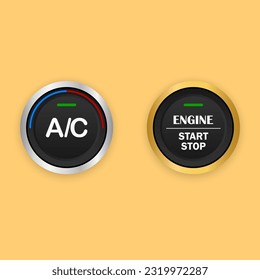 Engine start stop button. Car dashboard element.Air conditioner control button. Vector illustration.