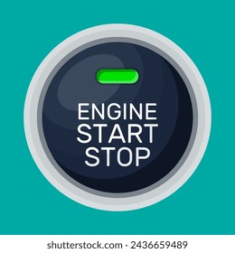 Engine start and stop button with light. Car engine start. Modern starting and stopping switch for motor vehicles. Automobile dashboard element. Vector illustration in flat style