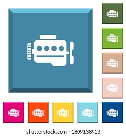 Engine symbol white icons on edged square buttons in various trendy colors