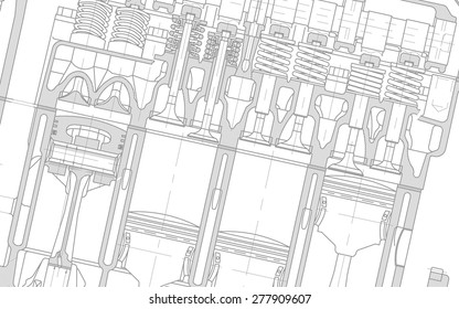 engine technical drawing background white blueprint