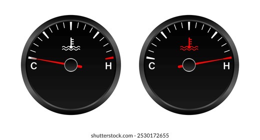 Engine Temperature Warning Light on Car Dashboard. Vector Illustration. 