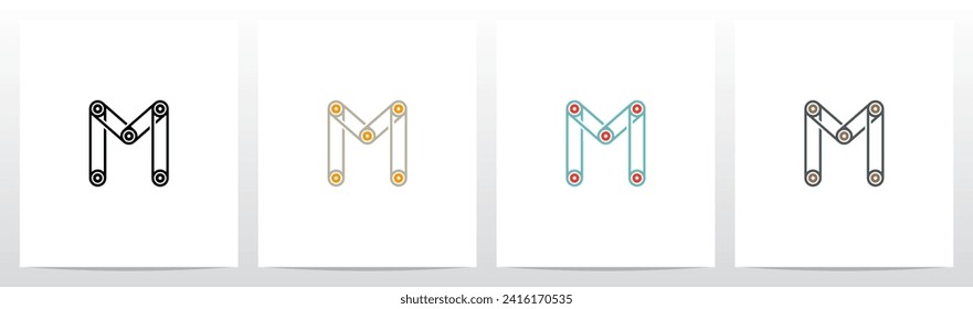 Engine Timing Belt Pulley Drives Letter Logo Design M