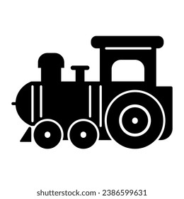 Icono sólido del juguete del motor, concepto de juguetes para niños, pequeño signo del tren sobre fondo blanco, icono del juguete Locomotive en estilo glifo para el concepto móvil y el diseño web. Gráficos vectoriales