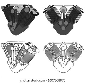 
Engine V twin colored. Front view.