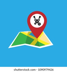 engine vector icon and map pointer. vector illustration