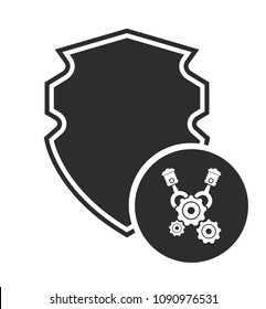 engine vector icon and protect shield symbol. vector illustration