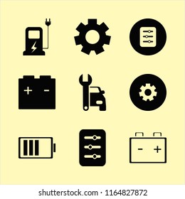 engine vector icons set. with car repair, car battery, battery and car charger in set