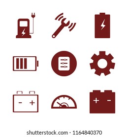 engine vector icons set. with car battery, filter, battery and speedometer in set