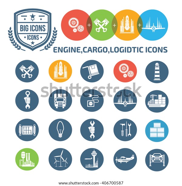 Engine,cargo and logistic\
icons,vector