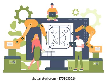 Engineeering online platform. Online project platform. Technology and science. Professional occupation to design and build machines and structures. Isolated vector illustration