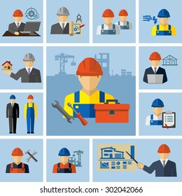 Engineer Architect Construction Workers Icons 