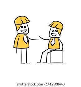 engineer and architect consulting icon stick figure yellow theme
