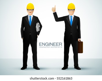 engineer or architect holding projects blueprints character. vector illustration