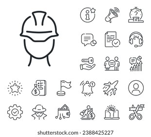 Engineer or architect sign. Salaryman, gender equality and alert bell outline icons. Foreman line icon. Construction helmet symbol. Foreman line sign. Spy or profile placeholder icon. Vector